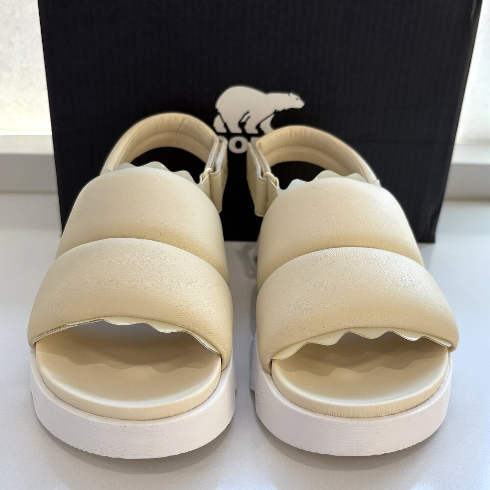 Sorel Viibe Slingback Sandals Quilted Puffy Leather Honey White Size 7 NEW - Picture 3 of 7